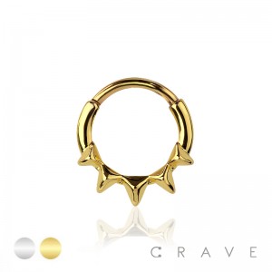 316L SURGICAL STEEL SMALL SPIKED TRIANGLE  FRONT SEPTUM HINGED SEGMENT HOOP RING